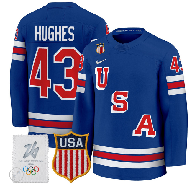 Men 2026 USA Olympic #43 Quinn Hughes blue NHL Jersey->more nhl jerseys->NHL Jersey